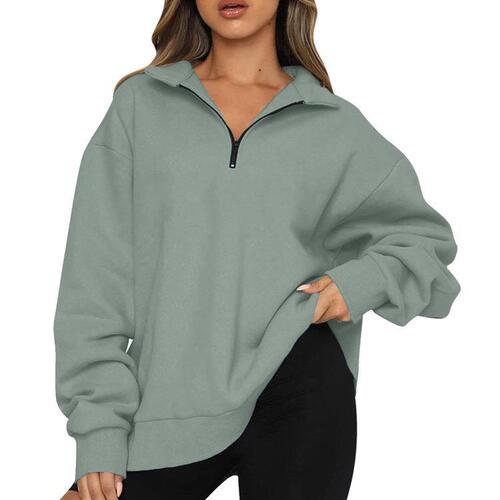 Women's US/European Casual Long-Sleeve Pullover Sweatshirt with Half Zip 2025 Autumn/Winter Sports Top