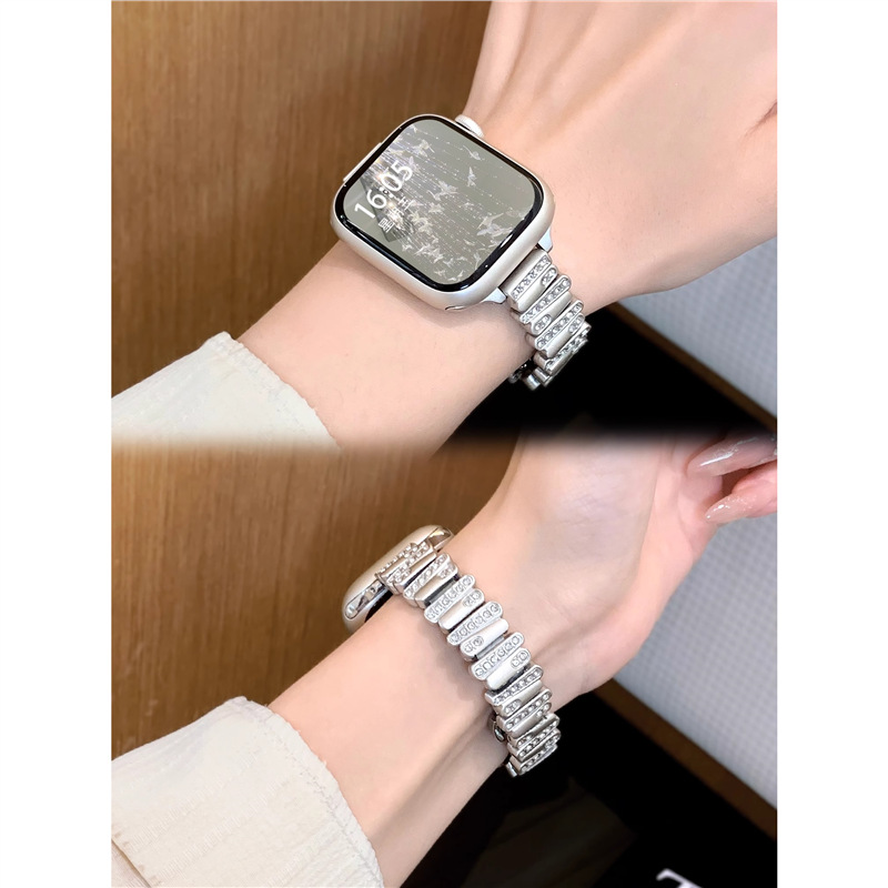 Suitable for iWatch Strap New Asymmetrical Metal Diamond Smart Apple Watch Strap Sports Women's High-End Sense