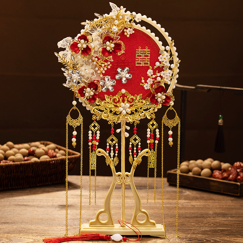 オリジナル婚扇中国式団扇花嫁結婚diy材料バッグ高級贅沢新婚プレゼント秀イネ服喜扇|undefined