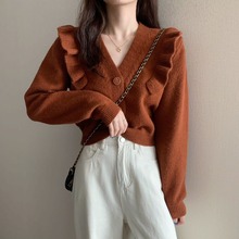 毛衣復古日系慵懶風短款V領針織開衫外套女秋季氣質修身減齡上衣