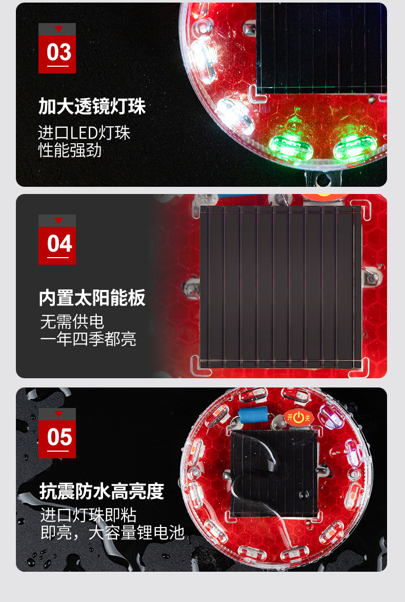 Car anti-collision flashlight solar warning flashlight for motorcycle truck wiring-free strong magnetic wide tail light