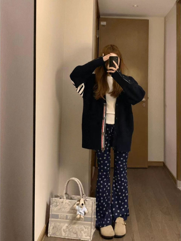 开衫毛衣女2025新款早秋穿搭学院风条纹V领高级感韩系针织衫外套|undefined