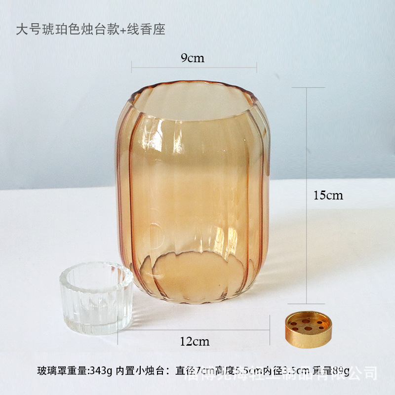 Taza de vela de vidrio chino cubierta de vidrio a prueba de vientos lujoso perfumado casero línea Zen perfumado sala de té decoración base de vela