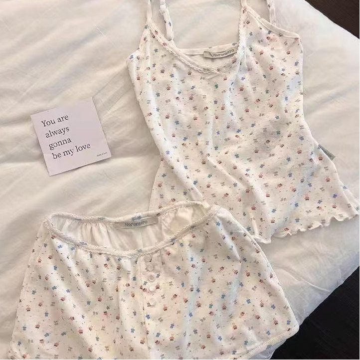 【带胸垫】ins风卡通睡衣女夏季新款可爱学生宿舍短袖居家服套装|undefined