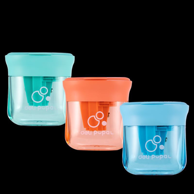 Déli tres agujeros mini afilador de lápiz manual afilador de lápiz para niños afilador de lápiz portátil gran caja de chips