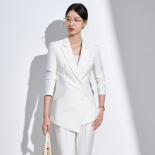 电视台主持人职业正装工作服白色西装套装女秋季修身显瘦长袖西服