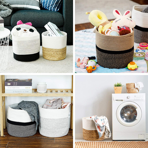 Storage straw woven rattan basket green plant potted flower pot set dirty clothes basket storage basket cotton rope woven storage frame