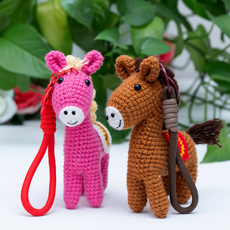Cross-Border Ready-Made Woolen Finished Products Crocheted Pony Keychain Pendant Plush Toy Doll Doll Pendant Jewelry Wholesale