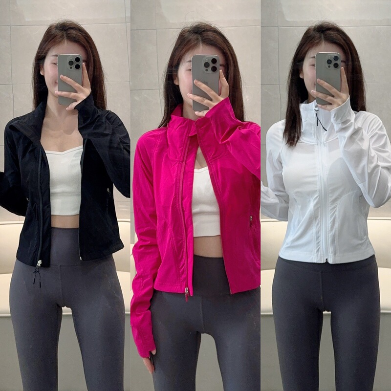 Lulu stretch Sunscreen Clothing Short Hiking Jacket Women's Spring and Autumn Slimming Sports Jacket Waist Breathable
