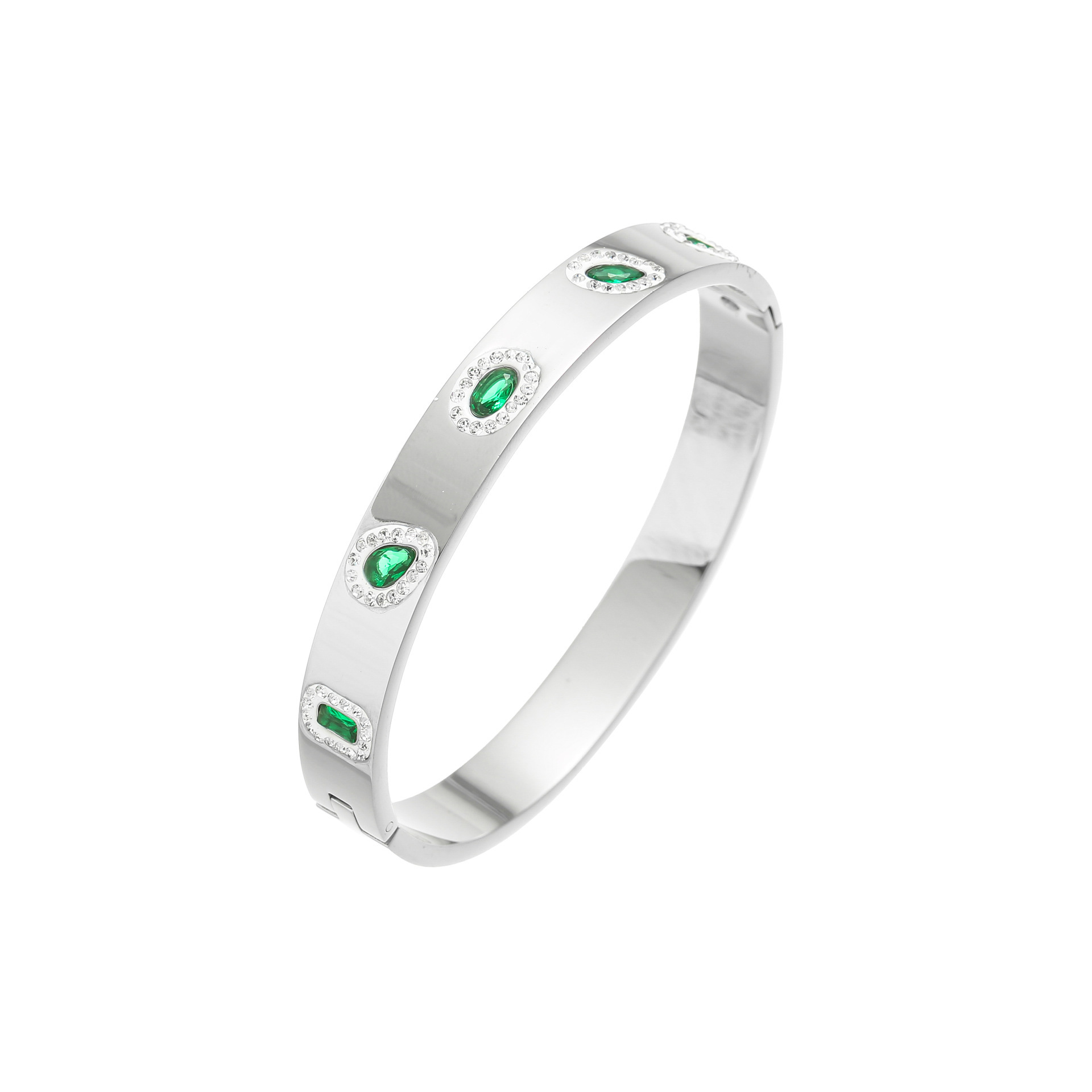 Women's Gender IG Style Shiny Geometric Titanium Steel Gem Zircon Bangle In Bulk
