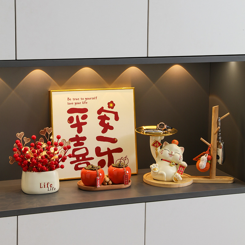 クリエイティブな招き猫の新築祝いの装飾品、玄関の鍵の収納、新しい家のリビングルームの装飾品、玄関の収納|undefined