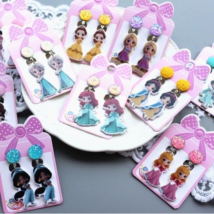 No Ear Holes Ear Clip Children Girl Cartoon Cute Earrings Baby Princess Earrings Accessories Earrings Anti-Pain