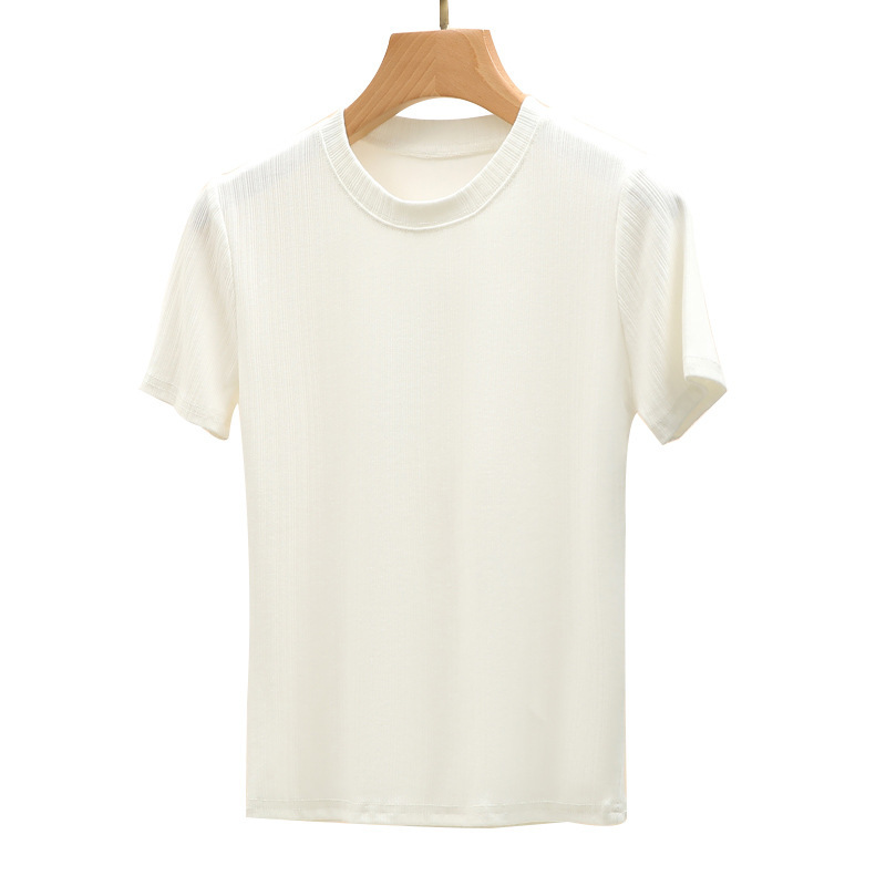 H311 新しいラウンドネック Tシャツ女性の夏のトップカジュアル半袖 Tシャツ多用途通気性女性のスリムフィットボトリングシャツ|undefined