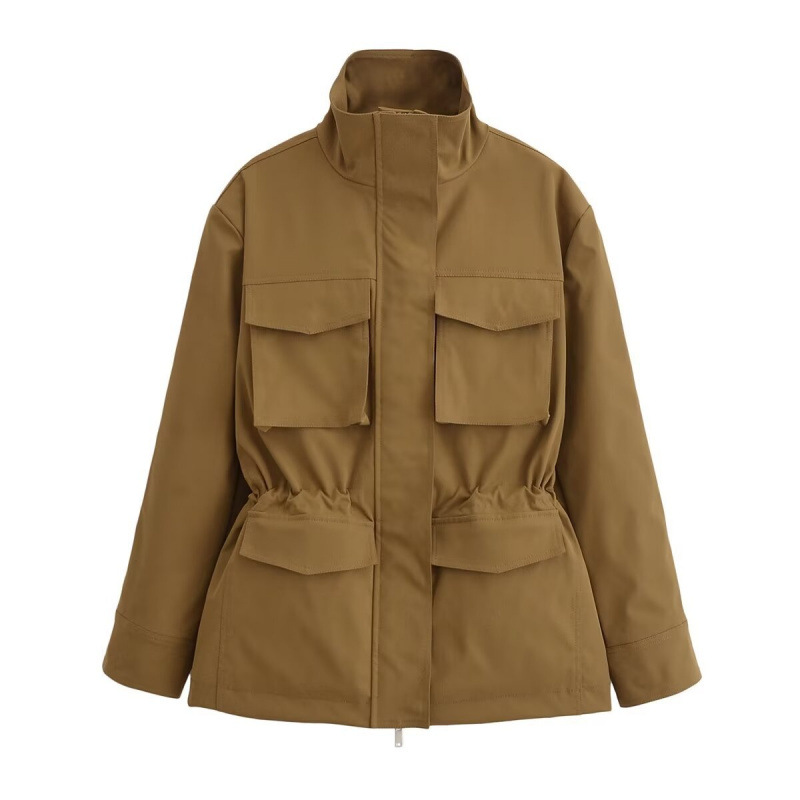 Cross-border 2024 autumn Europe and the United States cross-border women's street fashion stand collar waist pocket coat w 09 690