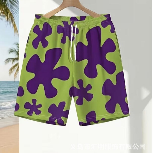 Patrick Star style men's beach shorts, 3D full-print, drawstring elastic waist, seaside vacation shorts, new cross-border model Patrick Star style men's beach shorts, 3D full-print, drawstring elastic waist, seaside vacation shorts, new cross-border model