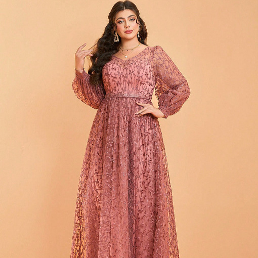 Cross-Border New Style Plus-Size Mesh Dress, Elegant Long-Sleeved Adult Gown, Prom Birthday Evening Dress Cross-Border New Style Plus-Size Mesh Dress, Elegant Long-Sleeved Adult Gown, Prom Birthday Evening Dress