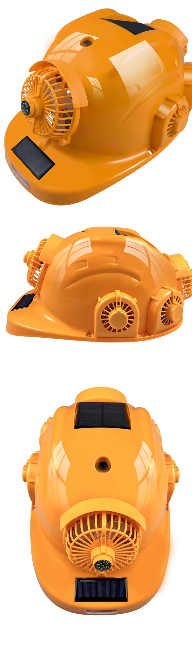 Solar-powered dual-charging safety helmet with built-in fan and air conditioning for cooling and sun protection at construction sites in summer