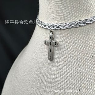 Cross-border three-strand braid secondary cross European and American vintage necklace clavicle chain jewelry choker collar collar