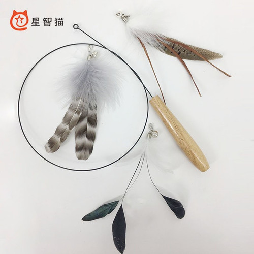 Starfish Cat Teaser Feather Bell Long Rod Soft Humanoid Fishing Cat Wand Durable Replaceable Head Cat Toy