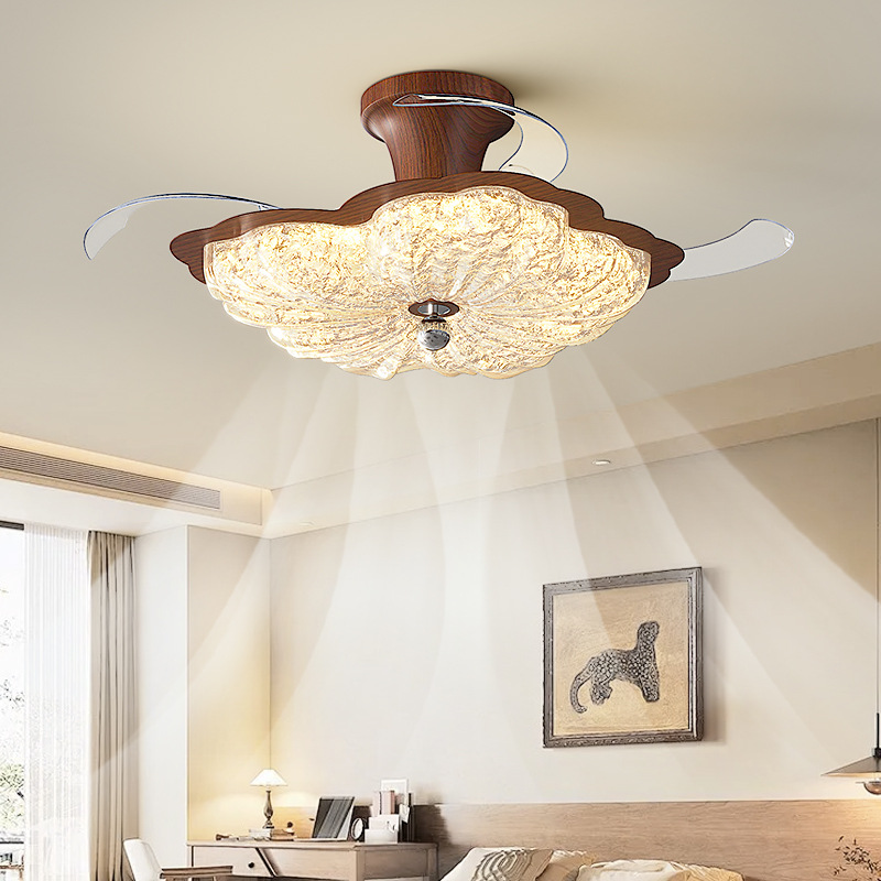 Invisible Fan Lamp, Antique Style Flower Bedroom Lamp, French Cream Style Silent Fan, Integrated Restaurant Ceiling Fan Lamp