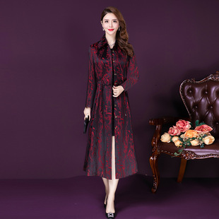 Kuo Wife Mid-length Autumn New Coat Women's Korean-style Loose Casual Waist Single-breasted Coat Elegant Coat