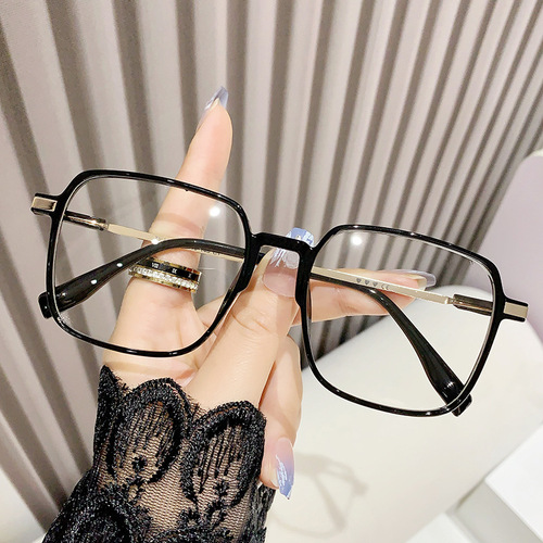 New Korean version of anti-blue light glasses frame, fashionable large frame, square plain mirror, myopia finished product with prescription glasses