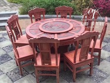 赞比亚血檀檀雕圆桌红木古典中式家具清式餐厅138圆餐桌大红酸枝