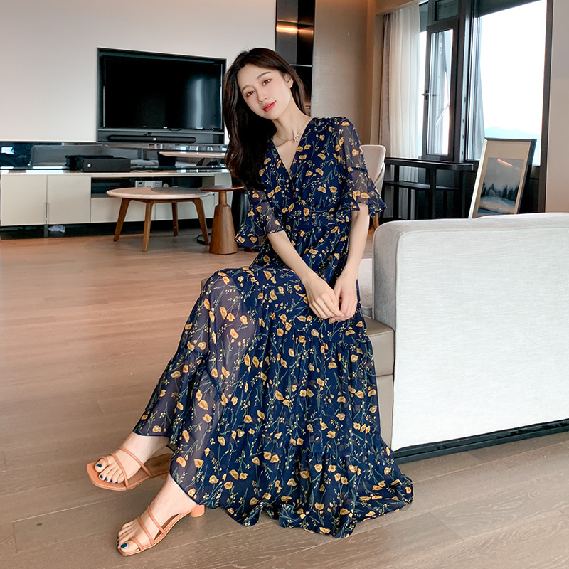 Plus Size Dress for Women in Summer, This Year's New Popular Long Chiffon Skirt to Cover the Belly, Super Slim and High-End Elegant Long Skirt