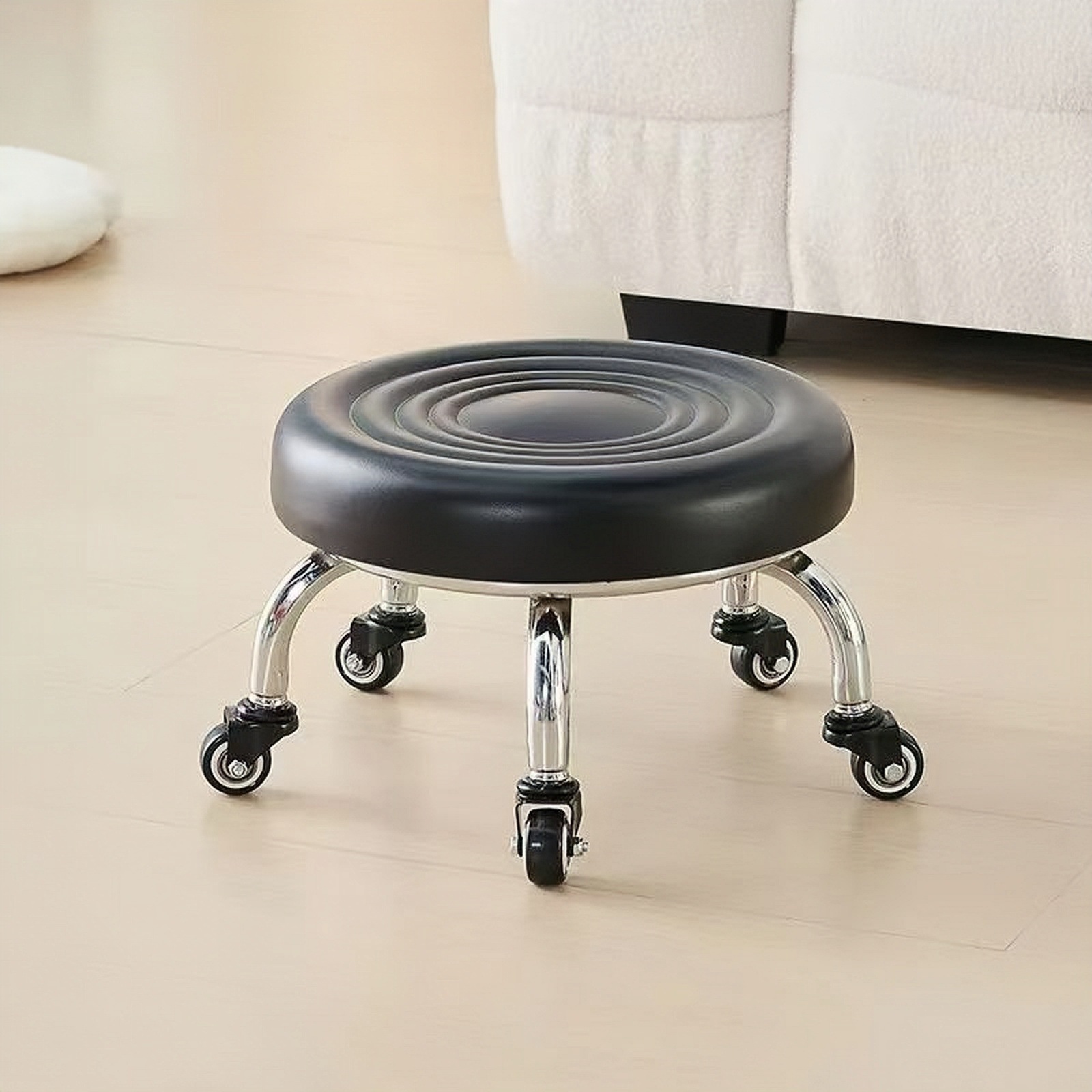 Small Stool, Low Stool with Wheels, Low Bench with Soft Seat, Foot Bath Chair, Children's Learning Stool, Pedicure and Manicure Round Stool, Nordic Style