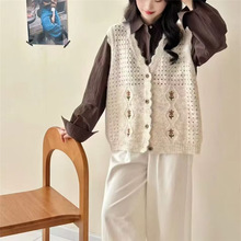 V领慵懒风针织马甲女背心秋季新款时尚百搭刺绣坎肩外搭上衣女潮
