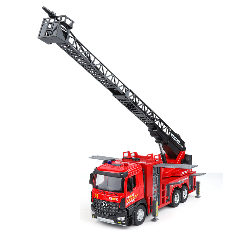 1:30 Escalera grande, camión de bomberos, modelo de vehículo de ingeniería de aleación, retorno de luz y sonido, juguete de chorro de agua, regalo para niños, transfronterizo
