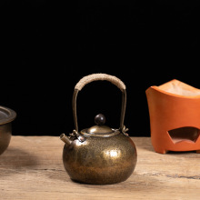 若容茶艺烧水壶煮茶铜壶铜水壶纯手工紫铜复古提把煮鎏银工夫茶壶