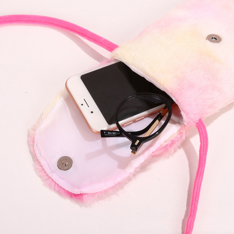 Estilo coreano de alta apariencia de dibujos animados de felpa pequeña bolsa de hombro Unicornio Niños hombro bolsa de mensajero del bebé monedero bolso del teléfono móvil