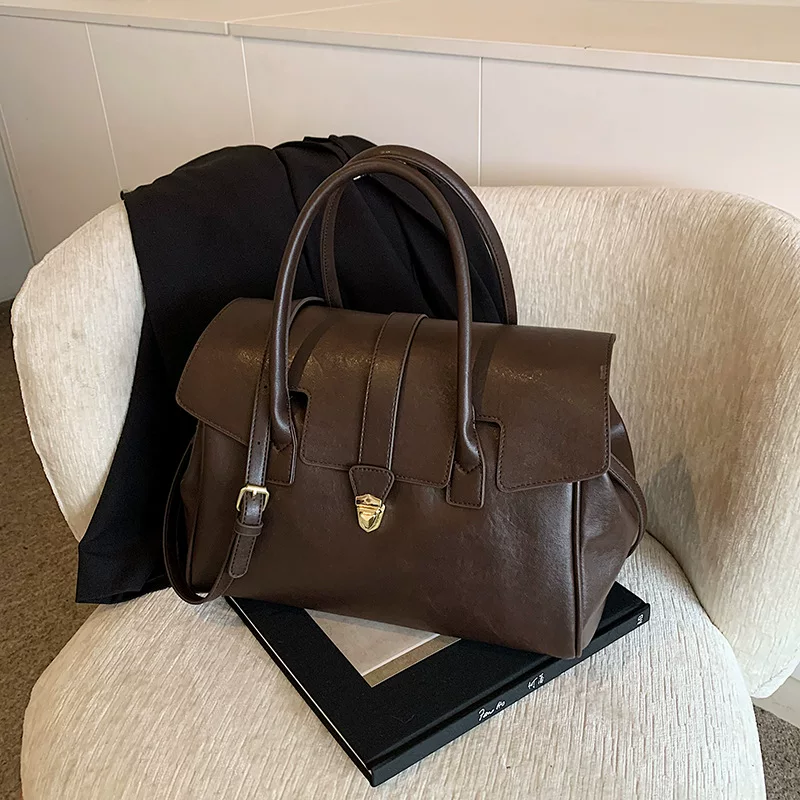 Retro handheld shoulder bag, capacious one-shoulder bag