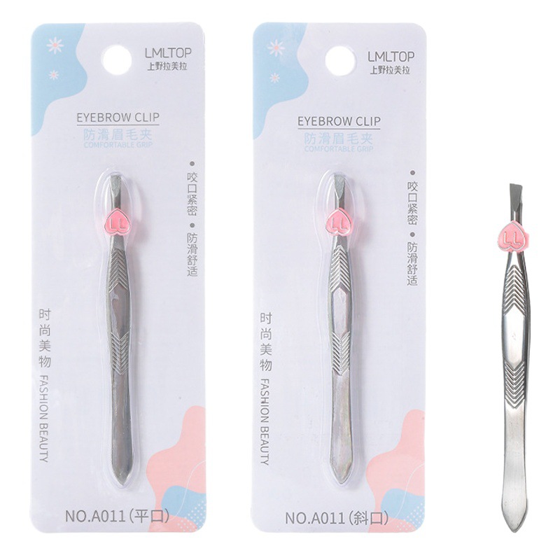 Pinzas para Cejas de Acero Inoxidable LMLTOP, Pinzas para Depilar, Clip para Eliminar Vello, Punta Inclinada, Punta Plana, Dos Tipos, Venta al por Mayor A011