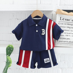 Baby boy summer short-sleeved two-piece set for children 4, middle and small children 0 handsome 2 clothes 1-5 years old trendy baby suit wholesale
