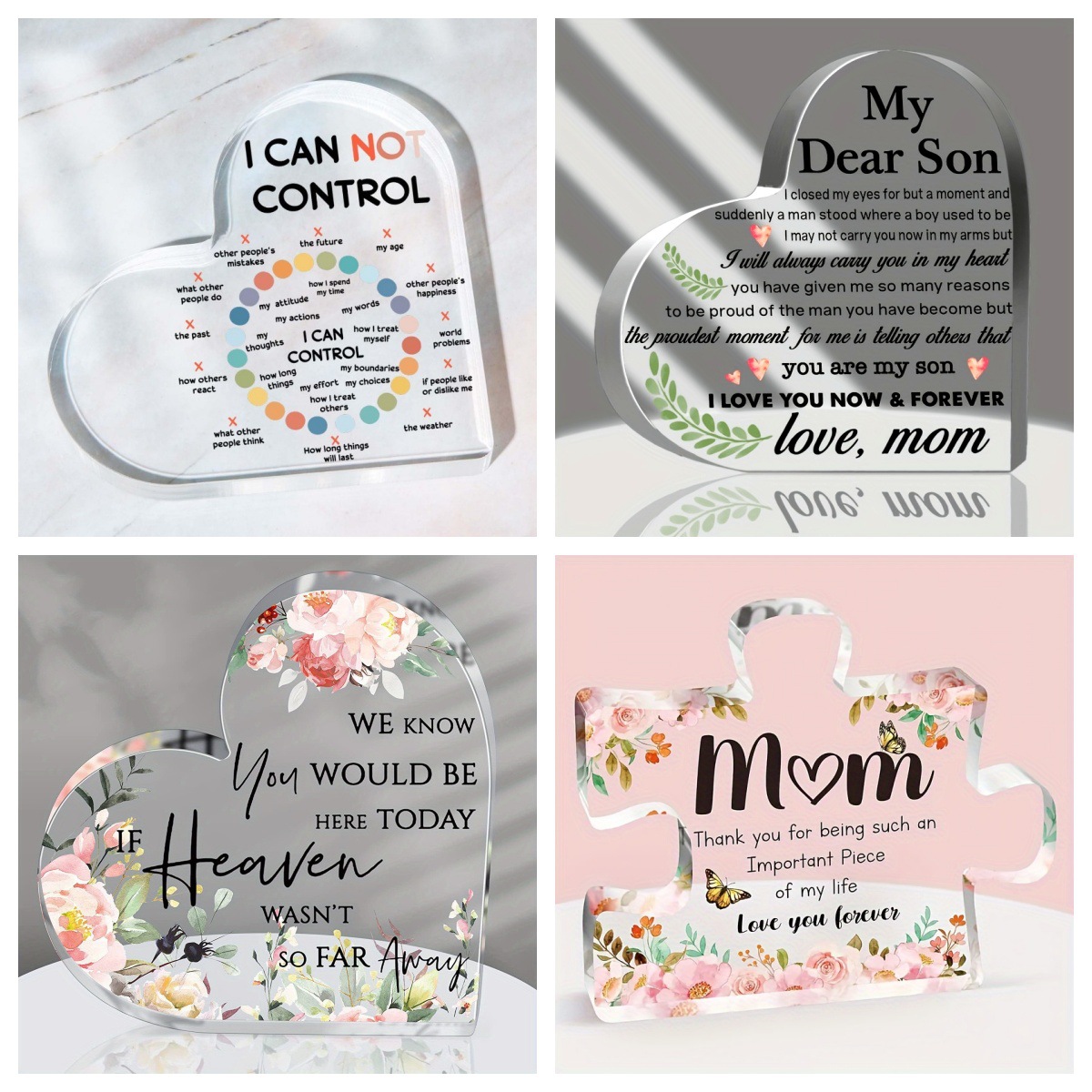 Cross-border Mother's Day Thanksgiving Mother Heart-shaped Acrylic Ornaments Social Workers Education Gift 2D Wall Art