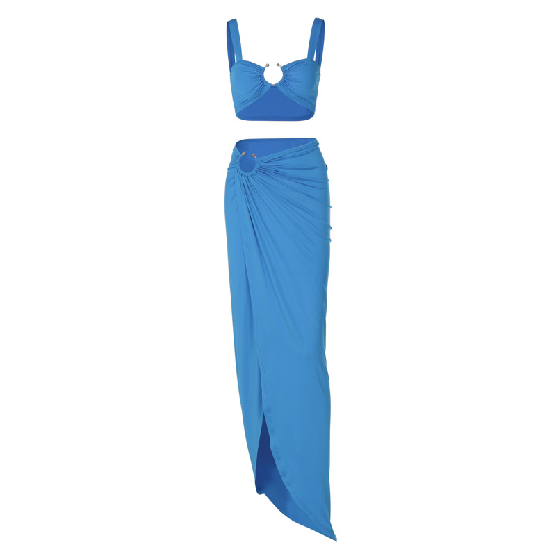 Women Clothing Spring Summer Sexy Sling Bandeau Slim Fit Fold Split Skirt Set