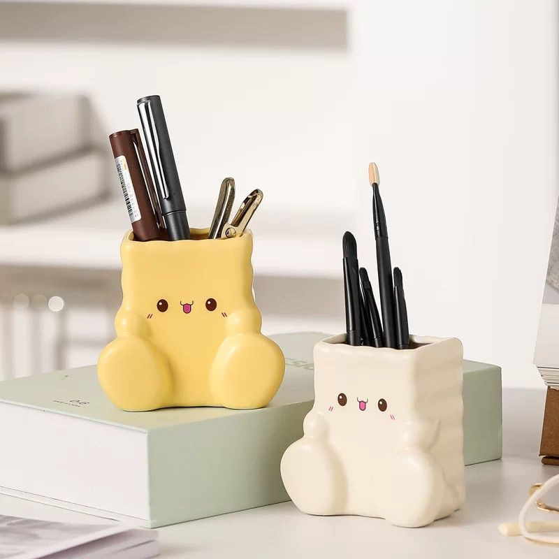 펜 홀더 비스킷 인형 사무실 데스크탑 기숙사 창조적 인 메이크업 브러쉬 스토리지 버킷 문구 보관 세라믹 진자 국경