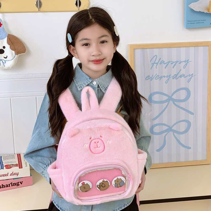 Mochila de niña encantadora de dibujos animados de peluche para niños mochila de jardín de infantes nueva mochila de niñas Capibara ligera