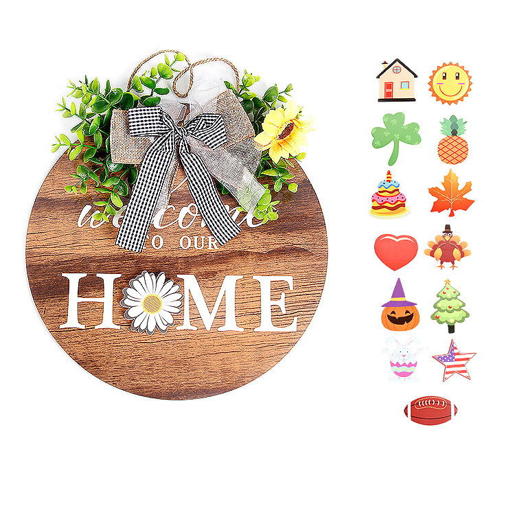 Ronda de madera Navidad magnética decoración colgante hogar bienvenida puerta placa artesanía colgante adornos