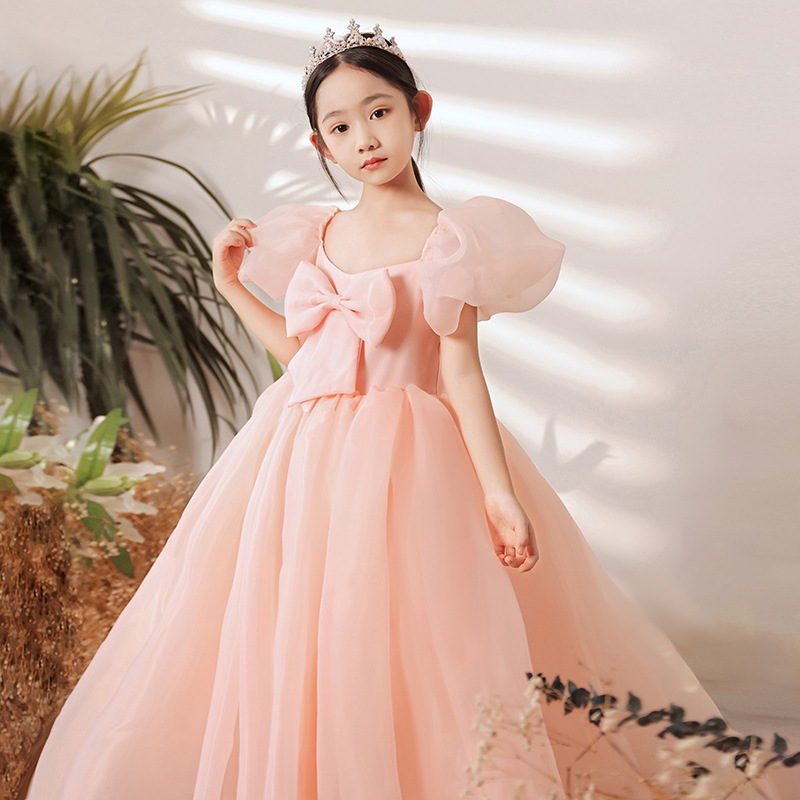 Süßes rosa Blumenmädchenkleid – Prinzessinnen-Tüllkleid für Hochzeiten, Geburtstagsfeiern und Klavierkonzerte (knielang)_voghion.com