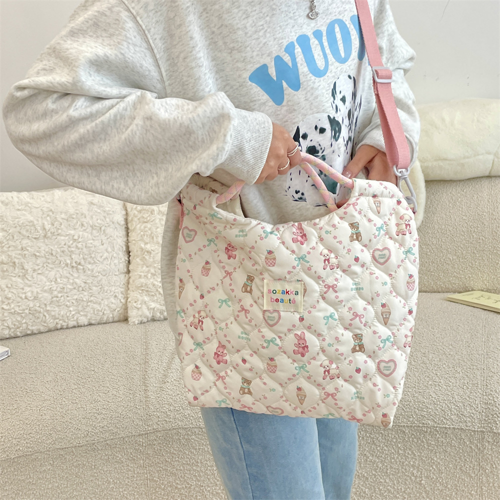 Mala de ombro acolchoada para mulher estilo coreano tote cartoon_voghion.com
