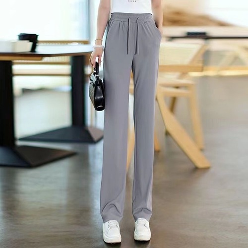Ice Silk Trousers for Women: Narrow Leg Wide Pants, Summer Thin Model, Petite Size, Flowy Casual Straight Pants for 2025