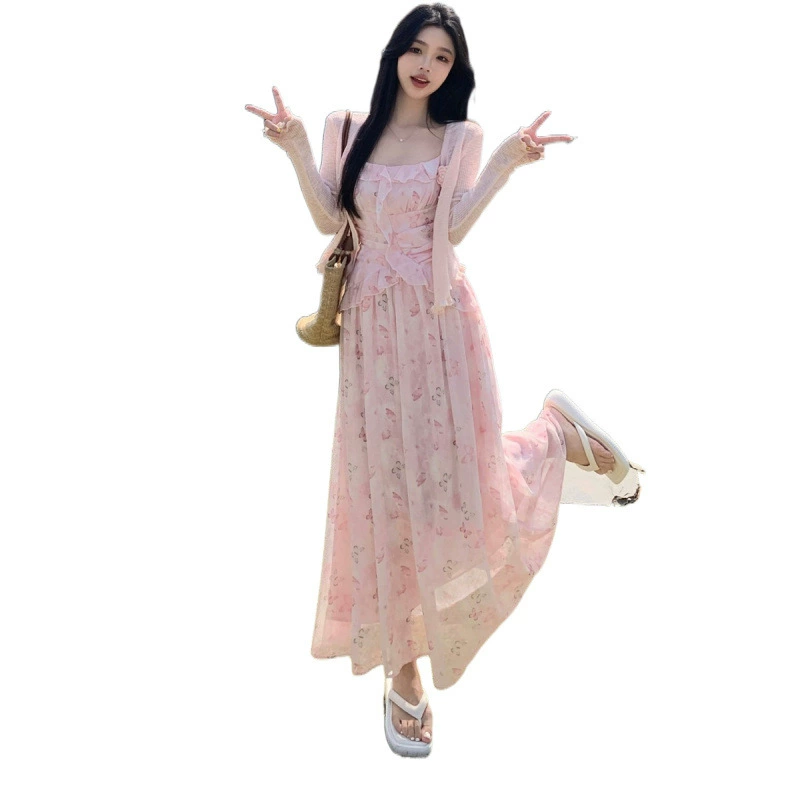 Summer dress, concealer, set, flowered, slim fit