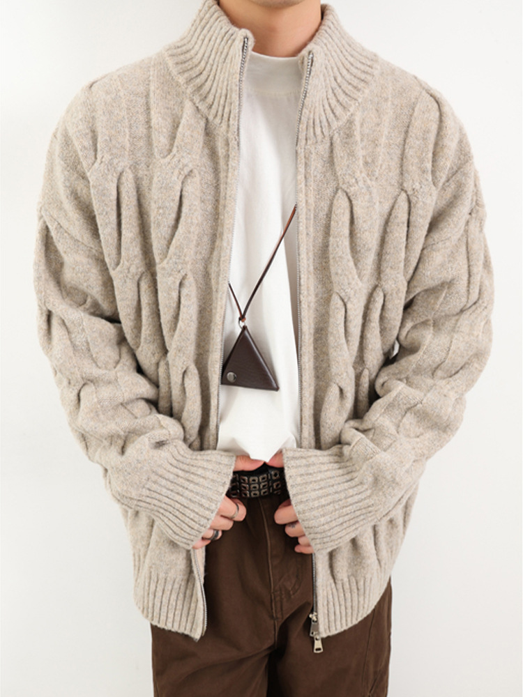 Men's Cable Knit Cardigan Winter Sweater Oversized Style_voghion.com