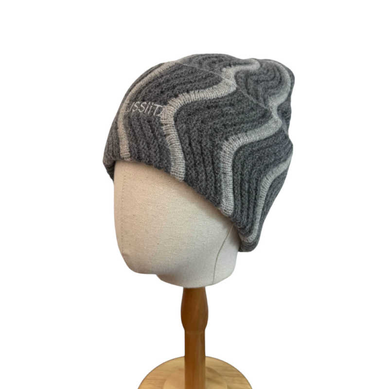 「100%WOOL」波浪纹宽松版型毛线帽男女秋冬复古保暖帽羊毛针织帽|undefined