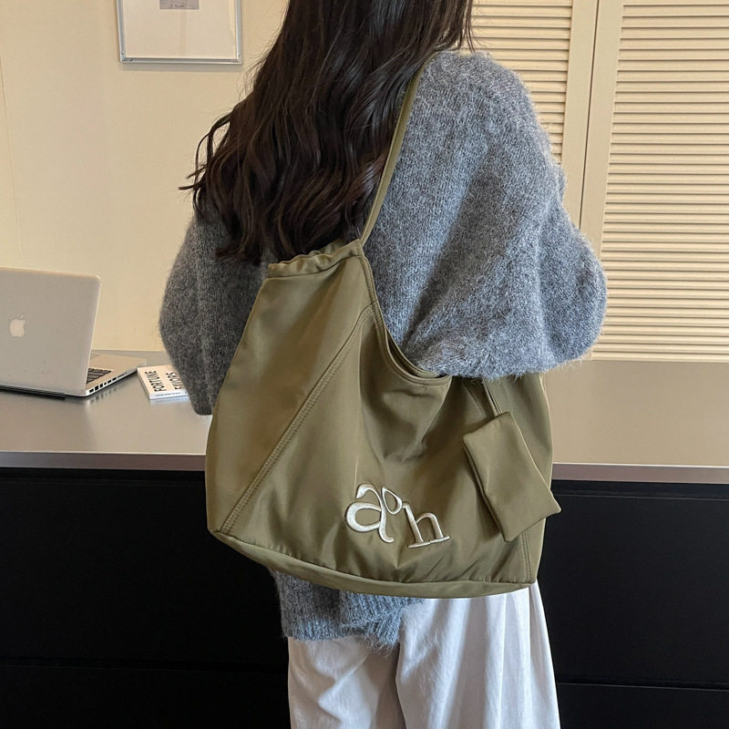 Túi tote nữ vải , túi đeo vai đựng đồ lớn cho sinh viên đi học — màu cà phê, màu kaki, xanh lá cây, đen chi tiết 26