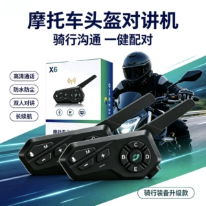 X6 Motosiklet Dəbilqə Bluetooth Domofon Suya Davamlı 1500m Rabitə