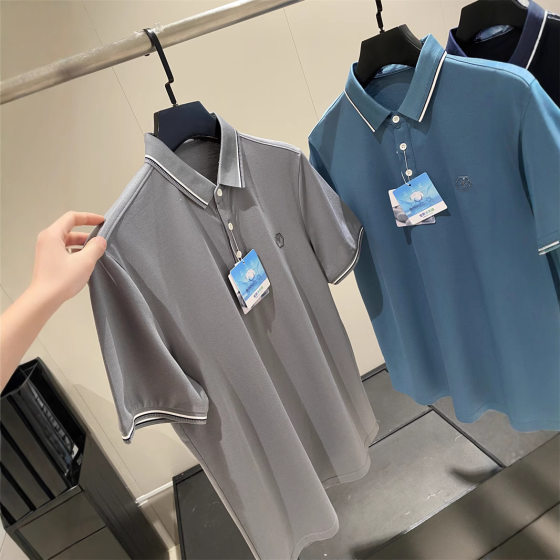 Cabinet 399 Fried Comfortable with Mulberry Silk Blend Summer Casual Business Men's Short-sleeved Polo Shirt